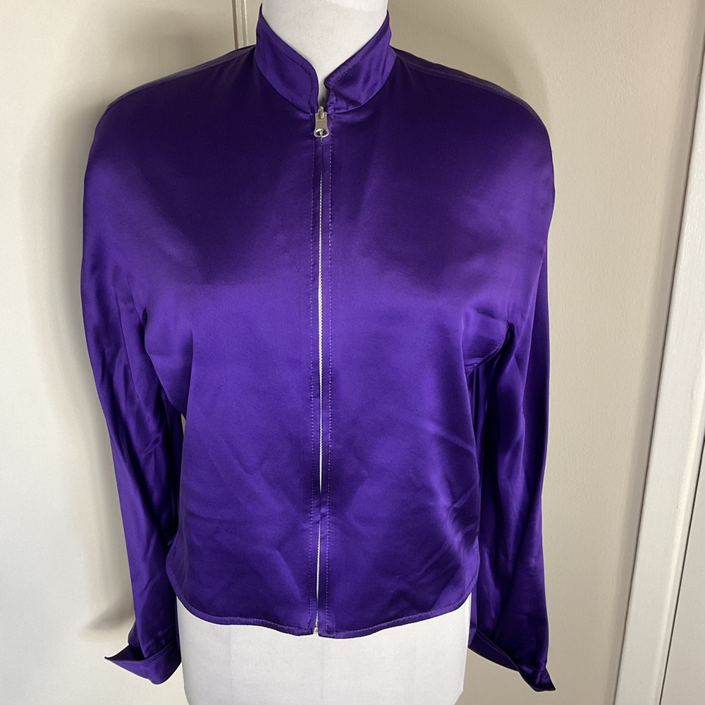 Vintage St. John Purple Bomber Jacket M Medium Griffith Gray Zip Designer Luxury - Picture 2 of 9